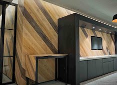 Diagonal wood panel feature wall